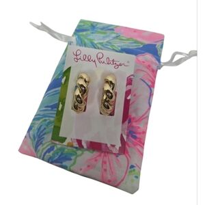 Lilly Pulitzer Island Escape Chunky Gold Metallic Twisted Hoop Pierced Earrings